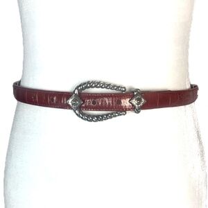 Brighton Red Leather Belt with Silver Accents